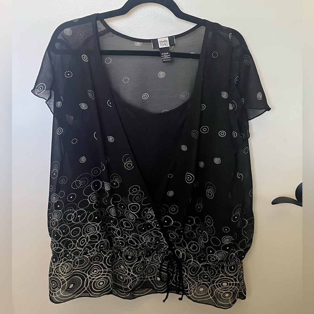 Studio 1940 Black Sheer Top with built in Cami